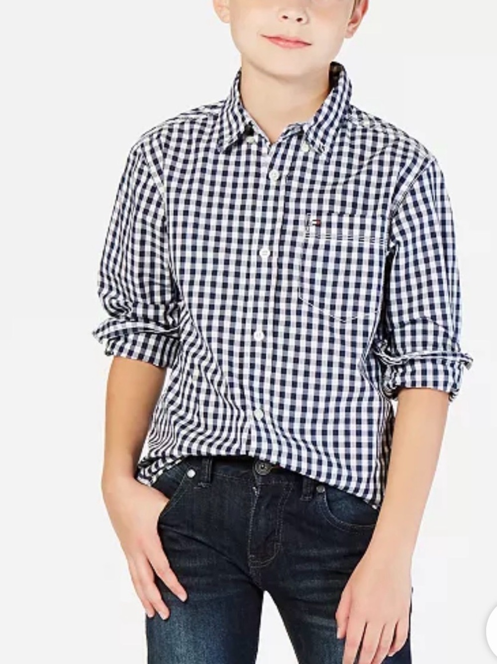 Tommy Hilfiger Boys’ Gingham Button-Down Shirt – Size M 12/14